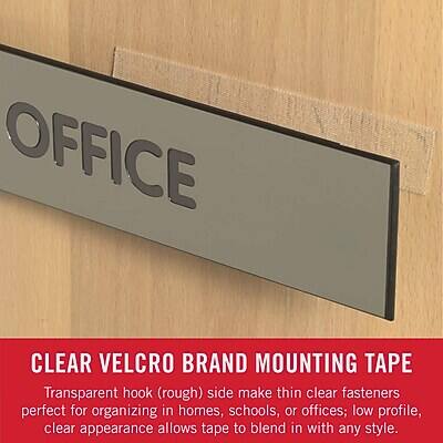 OFFICE CLEAR VELCRO BRAND MOUNTING TAPE

Transparent hook (rough) side makes thin clear fasteners perfect for organizing in homes, schools, or offices; low profile, clear appearance allows tape to blend in with any style.