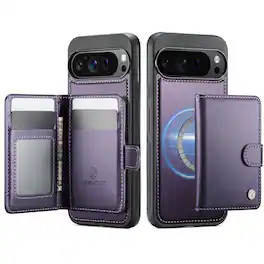 Dteck - For Google Pixe 10 Pro XL Leather Flip Stand RFID Leather Wallet Mag Safe Case With Deachable Card Holder - Purple
