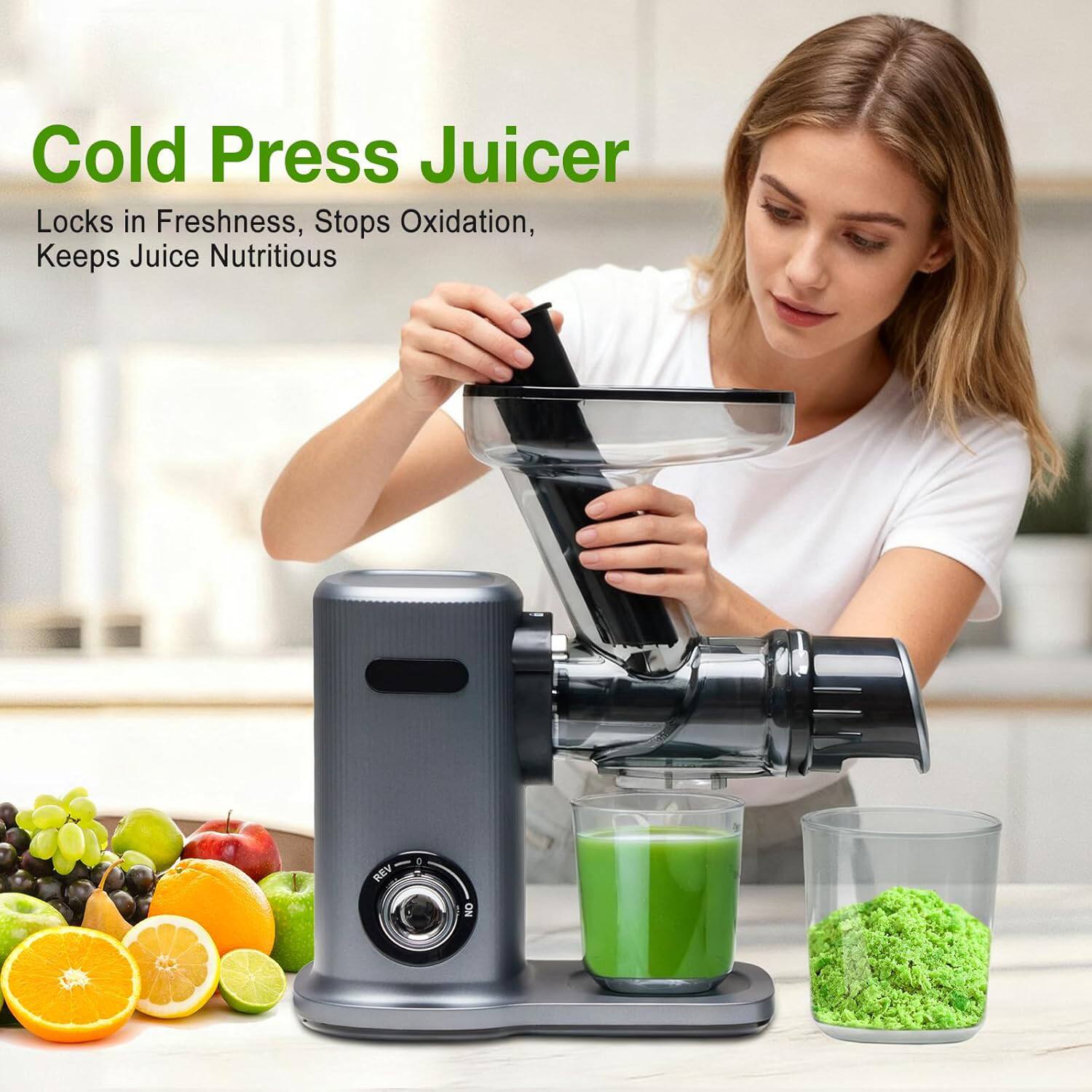 Cold Press Juicer  
Locks in Freshness, Stops Oxidation, Keeps Juice Nutritious