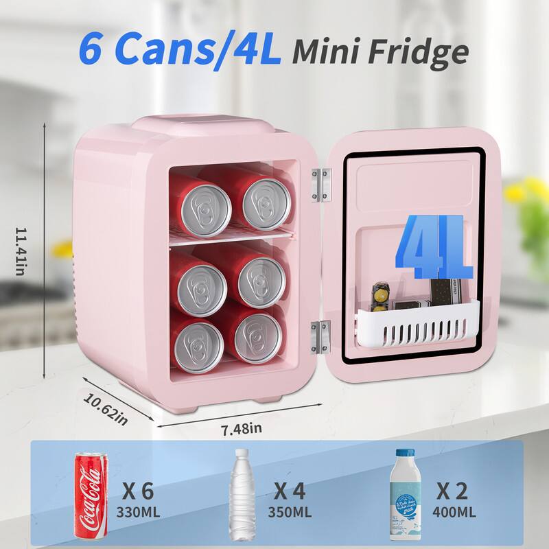 6 Cans/4L Mini Fridge

11.41in x 10.62in x 7.48in

X 6 330ML
X 4 350ML
X 2 400ML