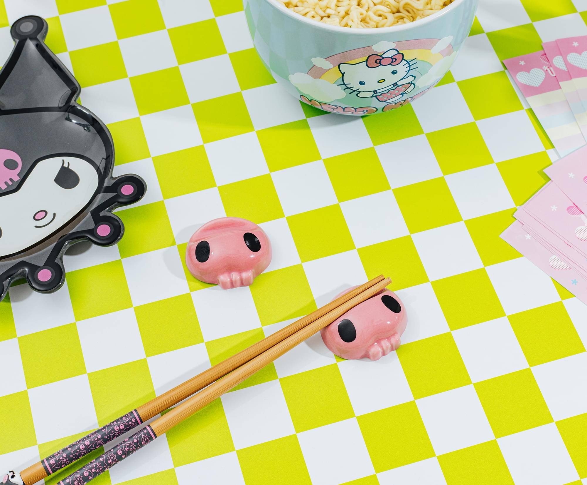 Alt View 3. Silver Buffalo - Sanrio Kuromi 2-Pair Bamboo Chopstick Set With Ceramic Rests - Blue.