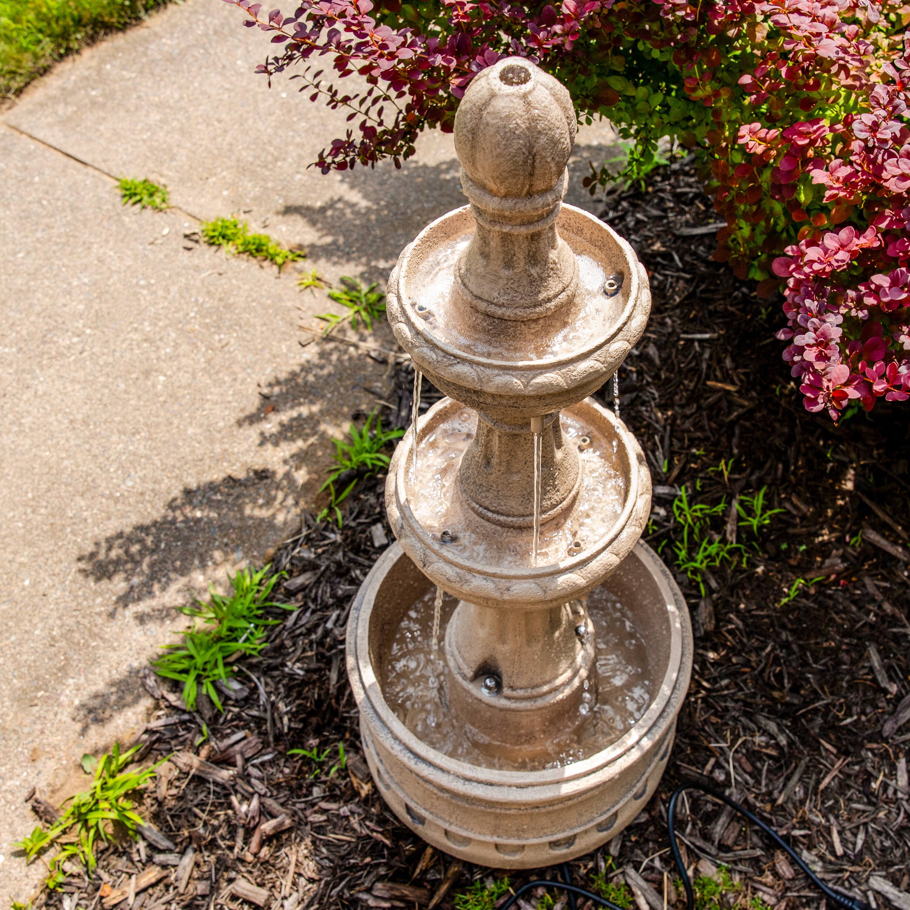 Alt View 4. Sunnydaze - Cyprus 3-Tier Polyresin Outdoor Fountain - Eggshell.