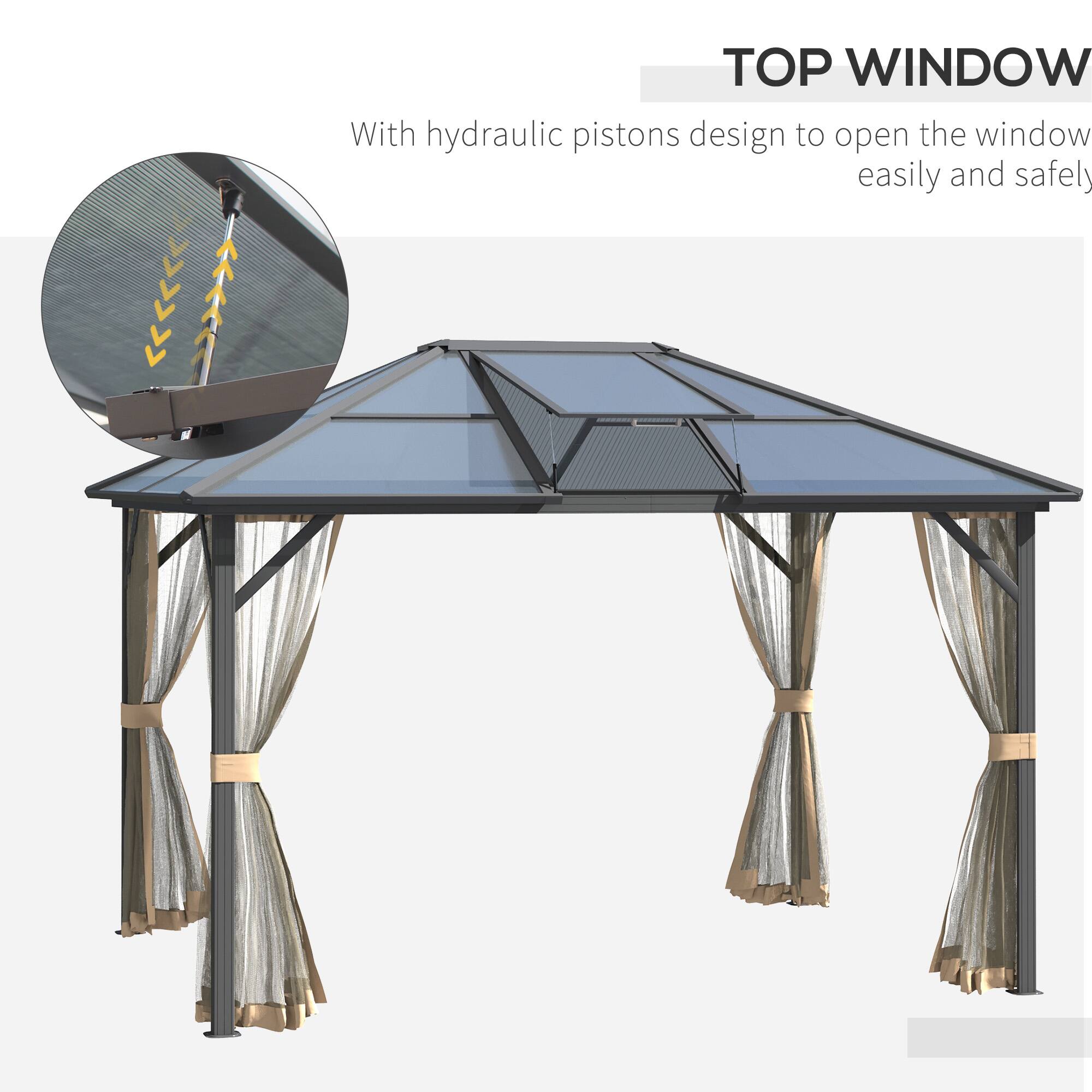 TOP WINDOW  
With hydraulic pistons design to open the window easily and safely