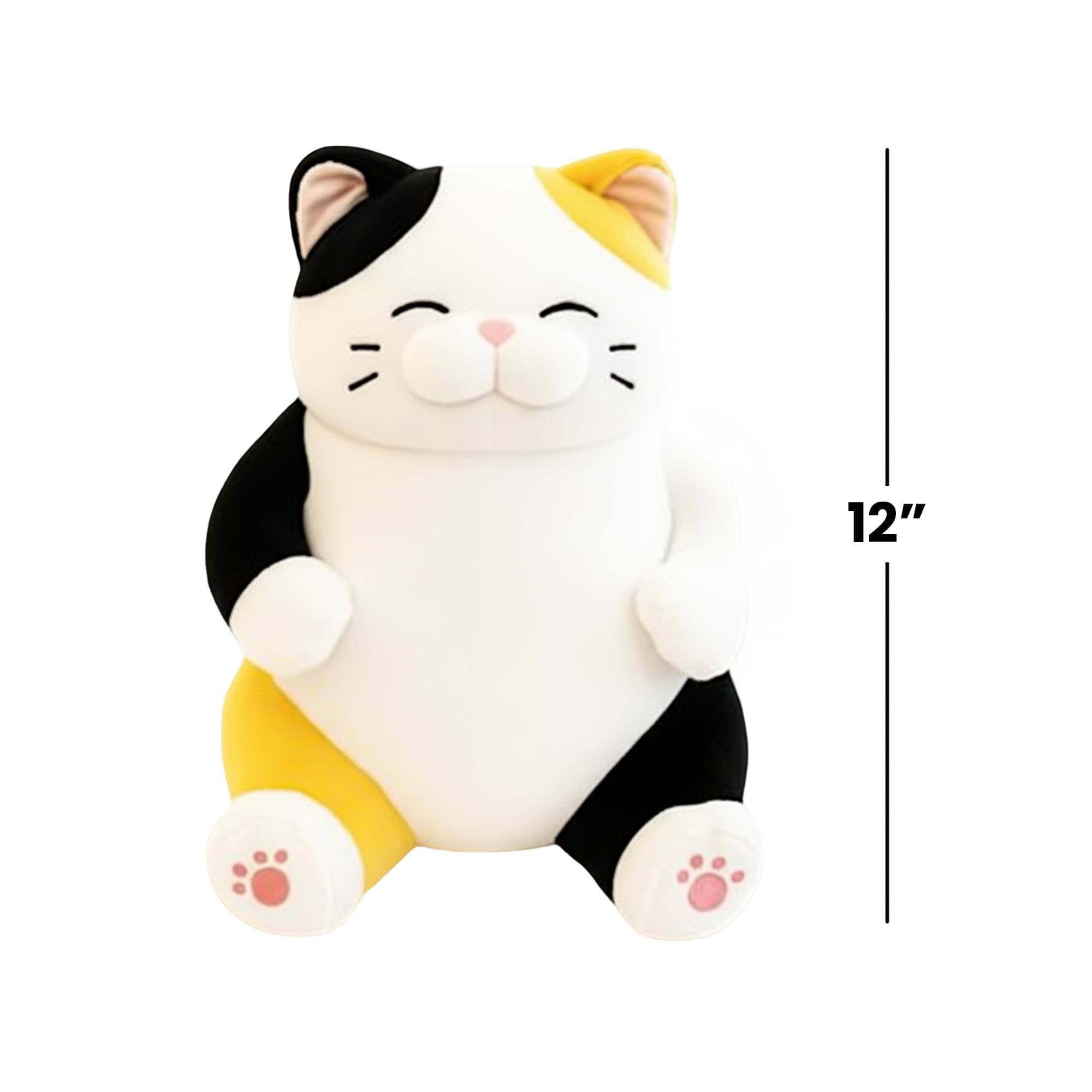Alt View 4. New Era Distribution - Chubby Meow 12 Inch Plush Pillow | White/Orange/Black - Multi-Colored.