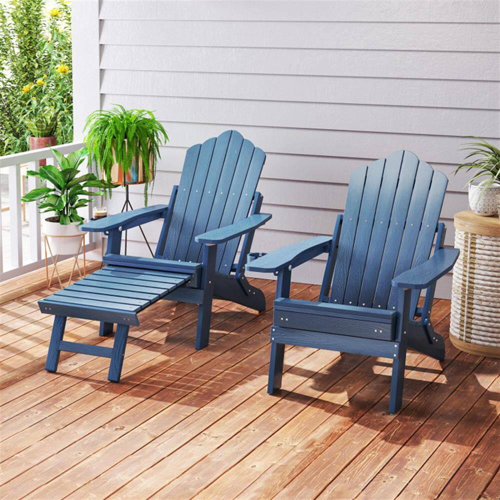 Alt View 5. Kadyn - Lounge Chair Outdoor, Patio Lounge Chair,All-Weather HIPS Patio Adirondack Lounge Chair with Retractable Footrest-Navy - Blue.
