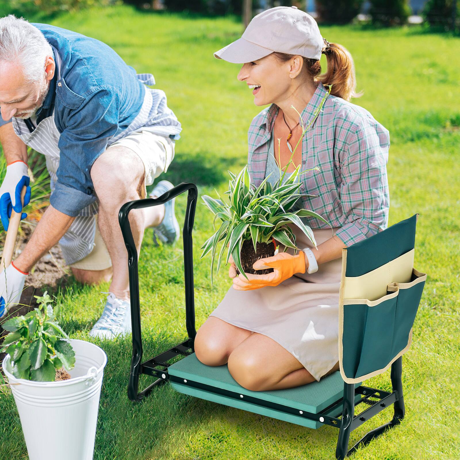 Alt View 1. Costway - Costway Garden Kneeler and Seat, Foldable Garden Stool Heavy Duty Gardening Bench - Green+Black.