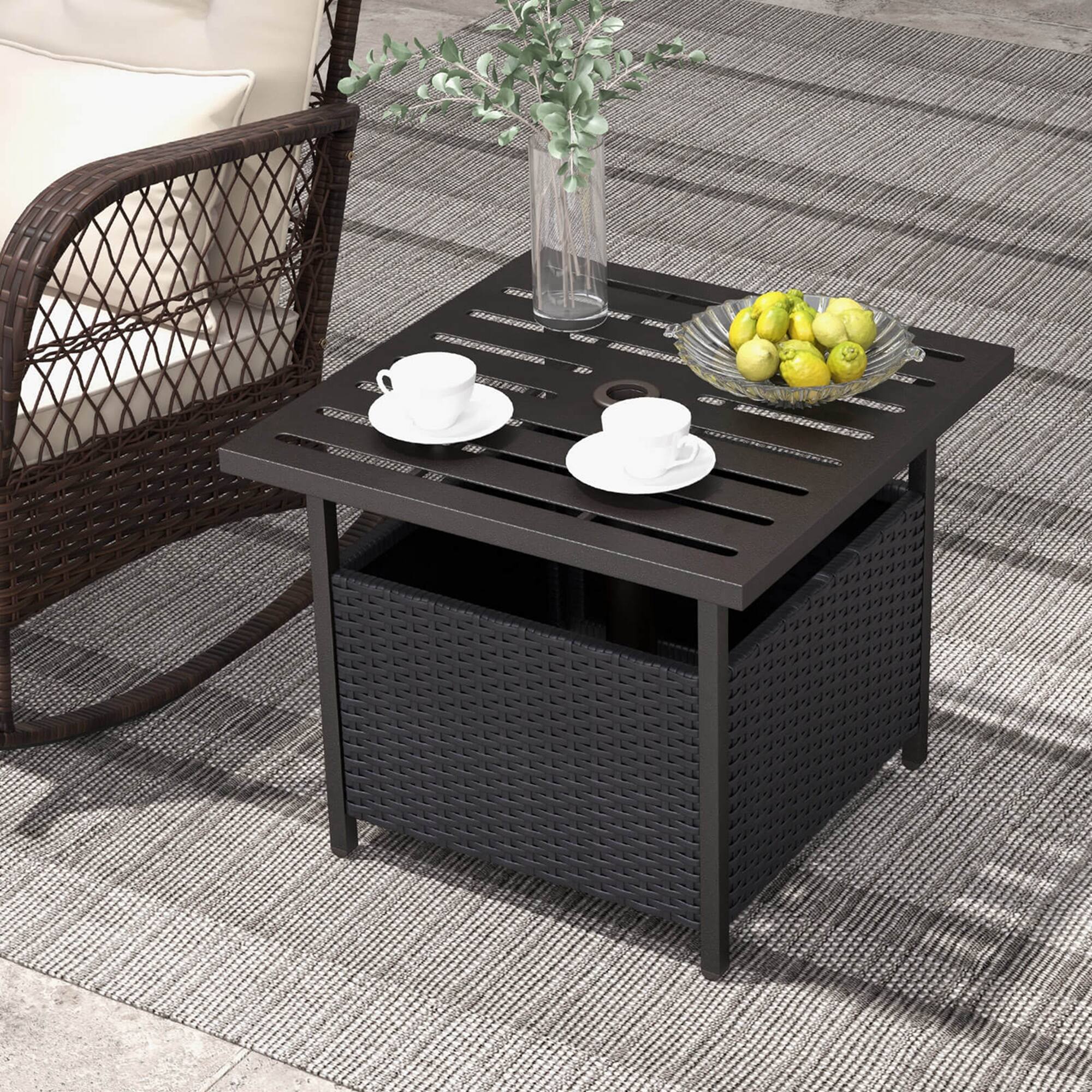 Alt View 1. Costway - Rattan Wicker Steel Side Table Outdoor Furniture Deck Garden Patio Pool - Black.
