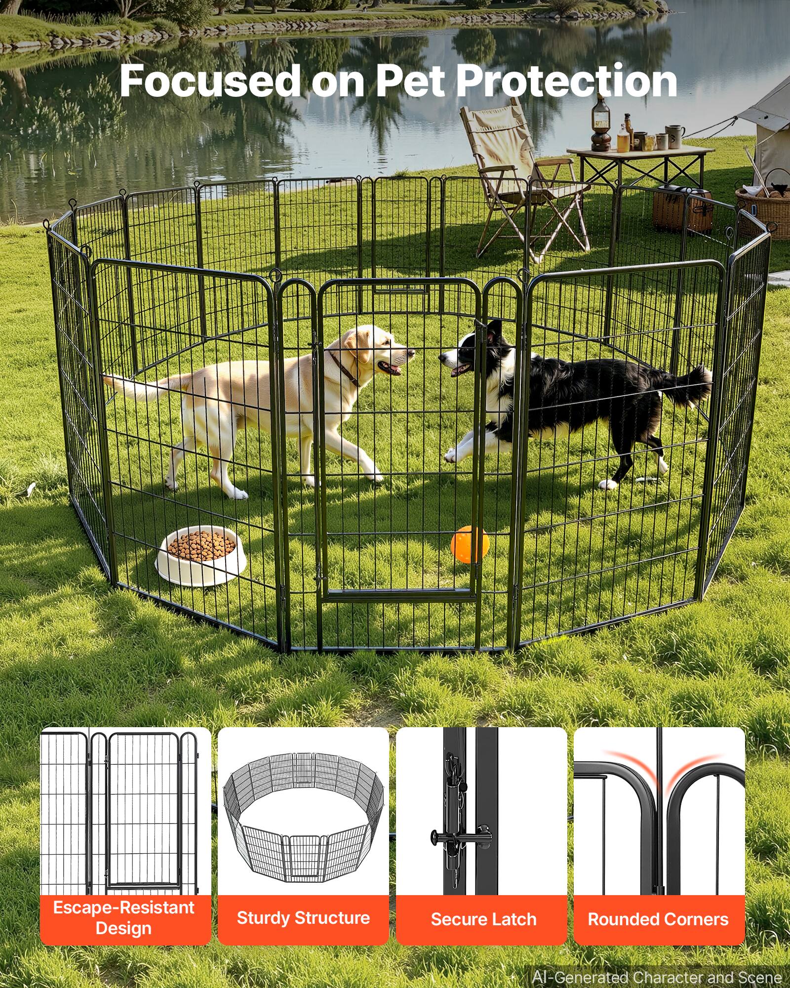 Focused on Pet Protection  
Escape-Resistant Sturdy Structure Design  
Secure Latch Rounded Corners  
AI-Generated Character and Scene