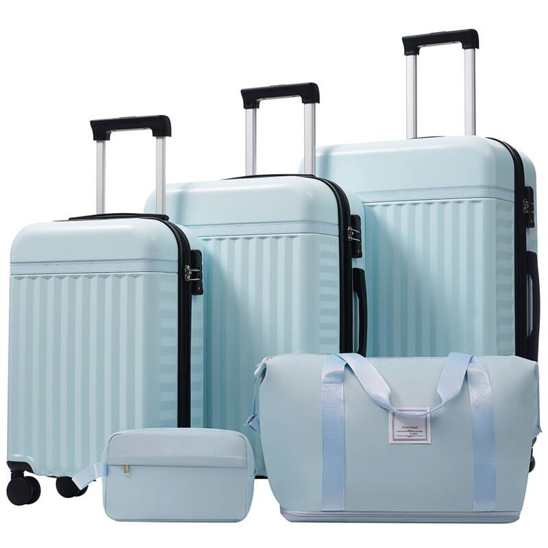 Alt View 3. HTUTWOO - Luggage Set 5 Piece - Hardside Carry On Suitcase, Expandable Spinner Wheels, TSA Lock,Travel Bags,Lightweight Travel Set - Light Blue.