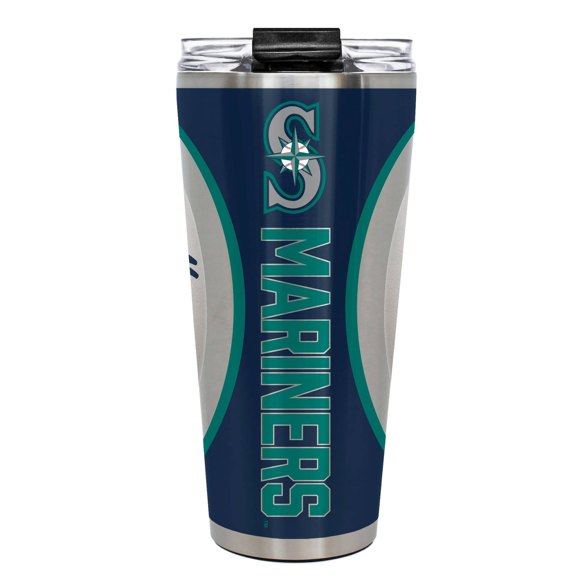 Front. Great American Products - Seattle Mariners 32oz. Big Slim Game Ball Travel Tumbler - White.