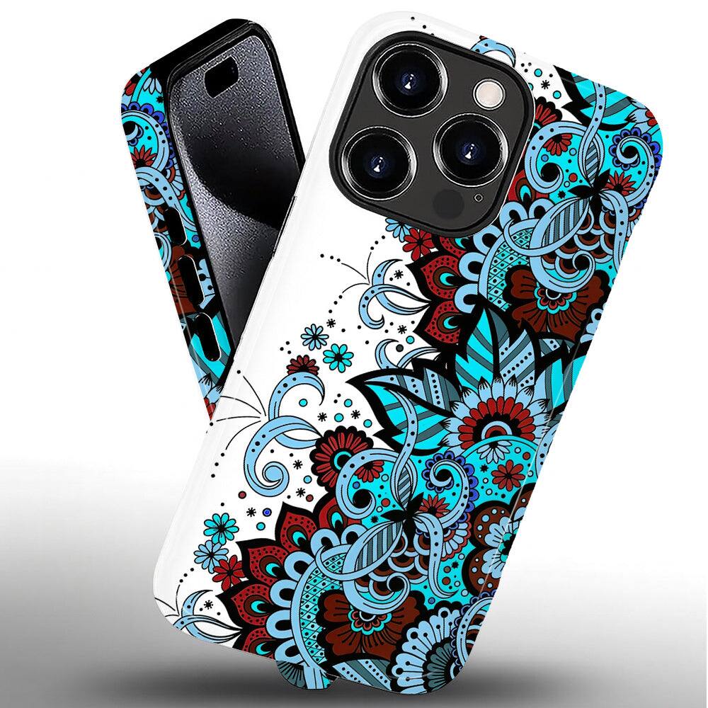 Alt View 1. BUBM - Smartphone Case for iPhone - 2-Layer Durable Smartphone Protection Case - Blue Mandala - Blue Mandala for iPhone 16 Pro Max.