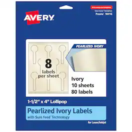 Avery - Pearlized Ivory Lollipop Labels, 1.5" x 4", 80ct - White