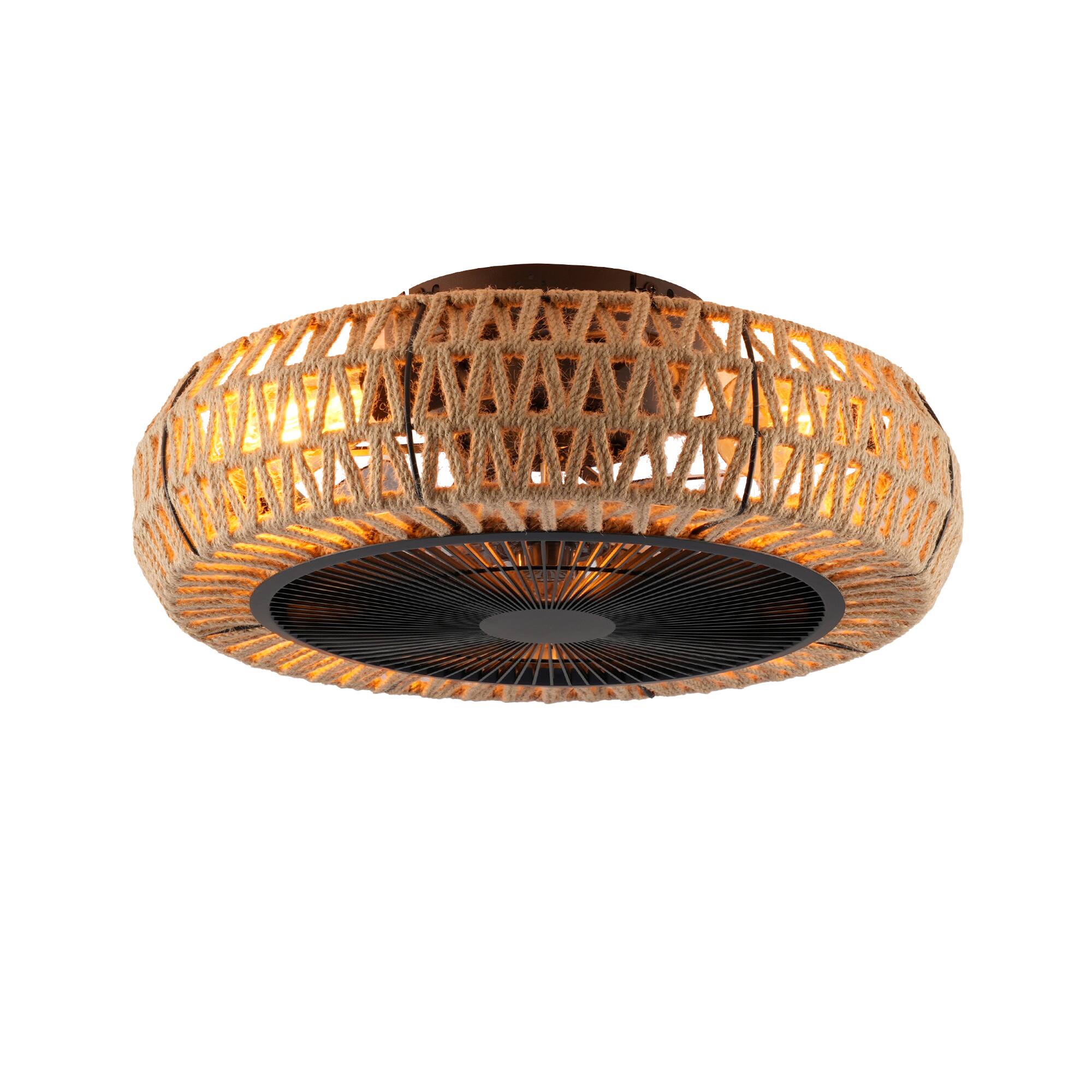 Alt View 6. Sofucor - 20" Rustic Caged Ceiling Fan with Light and Remote Boho Handwoven Flush Mount Fandelier fr Farmhouse Bedroom Living Room - Black & Rope 2.