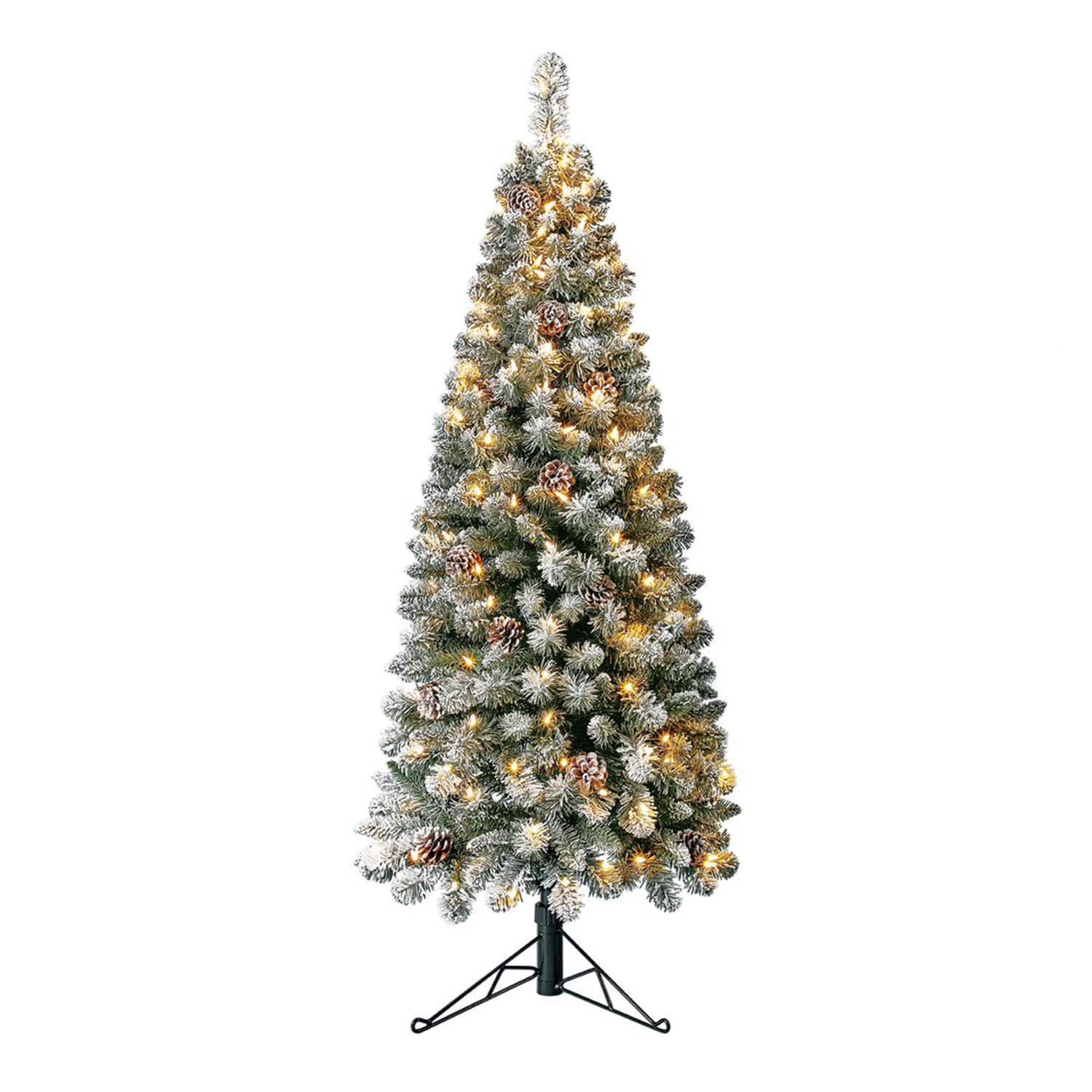 Home Heritage - Corner 5' Flocked 100 LED Pre-Lit Artificial Christmas Tree - Green