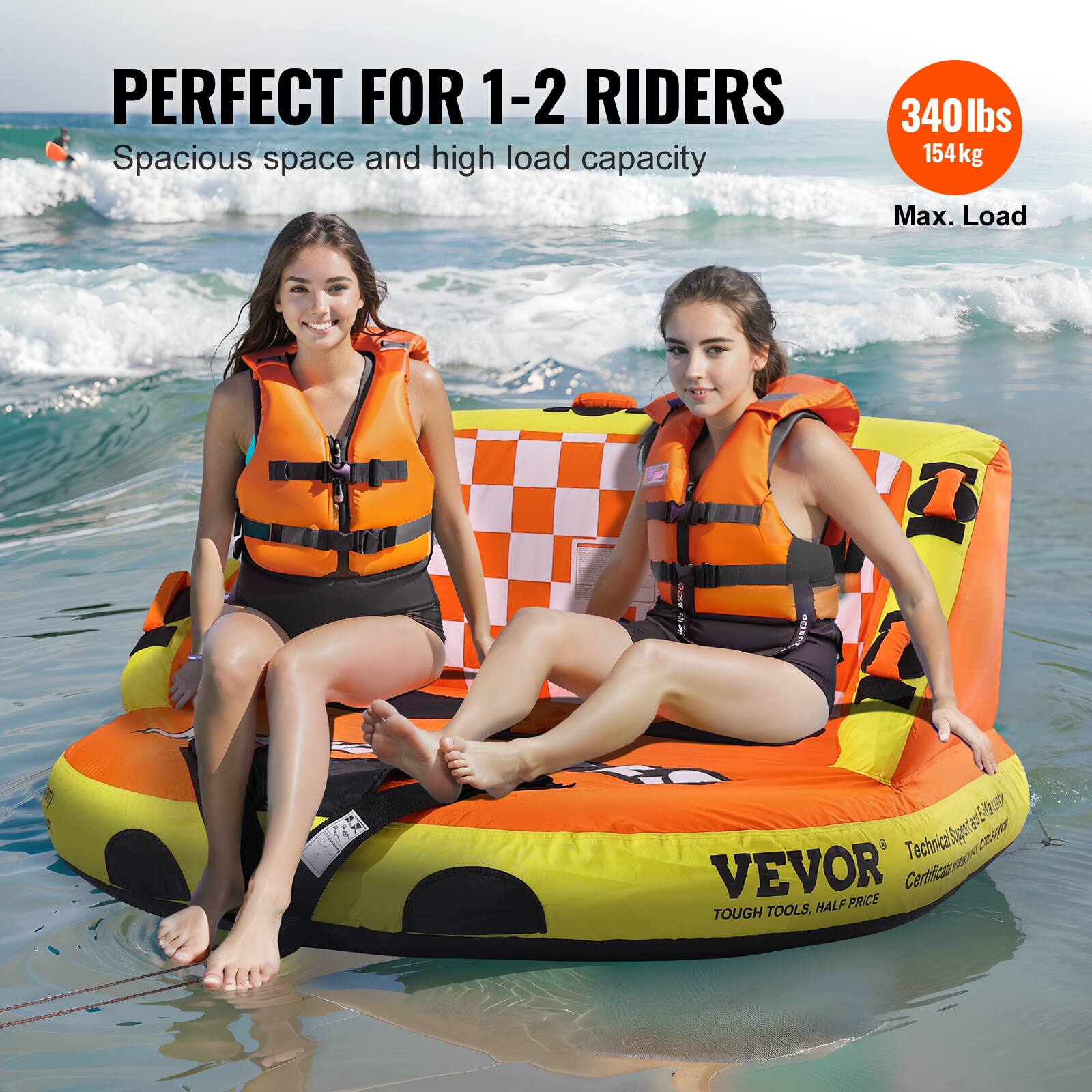 PERFECT FOR 1-2 RIDERS Spacious space and high load capacity 340 lbs 154kg Max. Load

VEVOR
TOUGH TOOLS, HALF PRICE
Technical Super-Elasticity Certification
ENO 5 PNOA a2