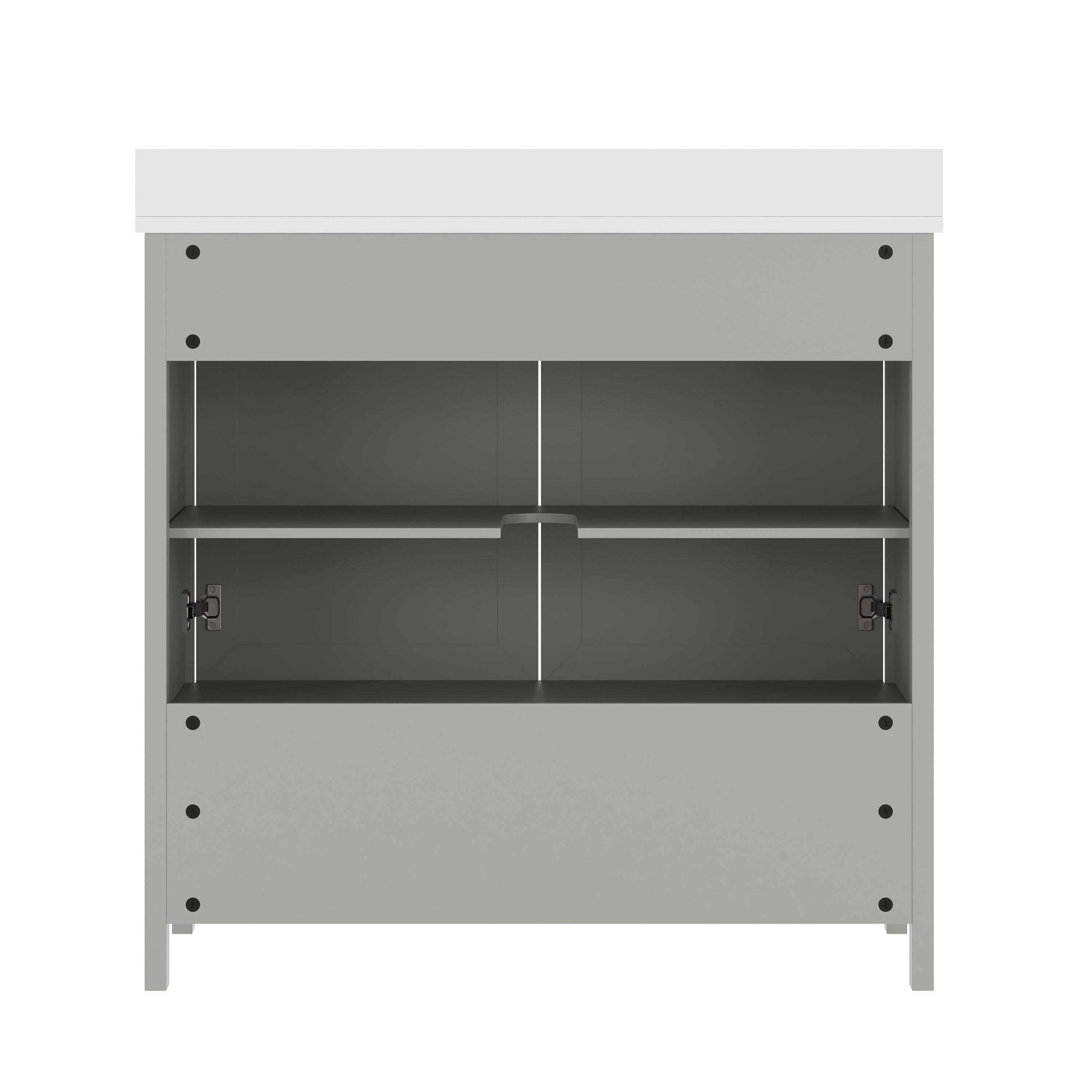 Back. Flash Furniture - Haven 36" Bathroom Vanity with Sink, Storage Cabinet with Black Hardware, Soft Close Doors and Bottom Drawer, Carrara Ma - Gray.