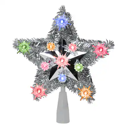Front. Northlight - 9" Lighted Silver Star Christmas Tree Topper - Multicolor Lights - Multi.