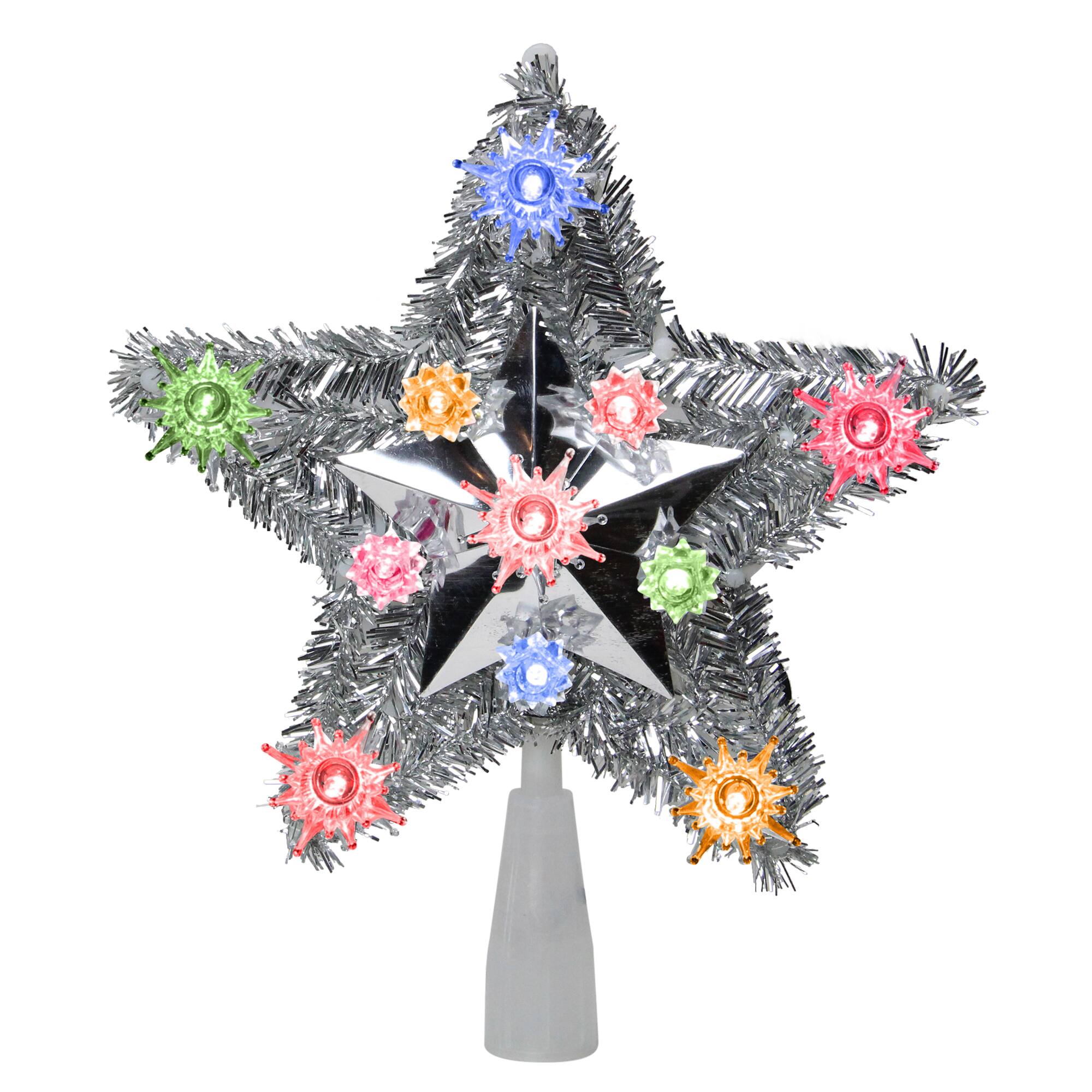 Northlight - 9" Lighted Silver Star Christmas Tree Topper - Multicolor Lights - Multi