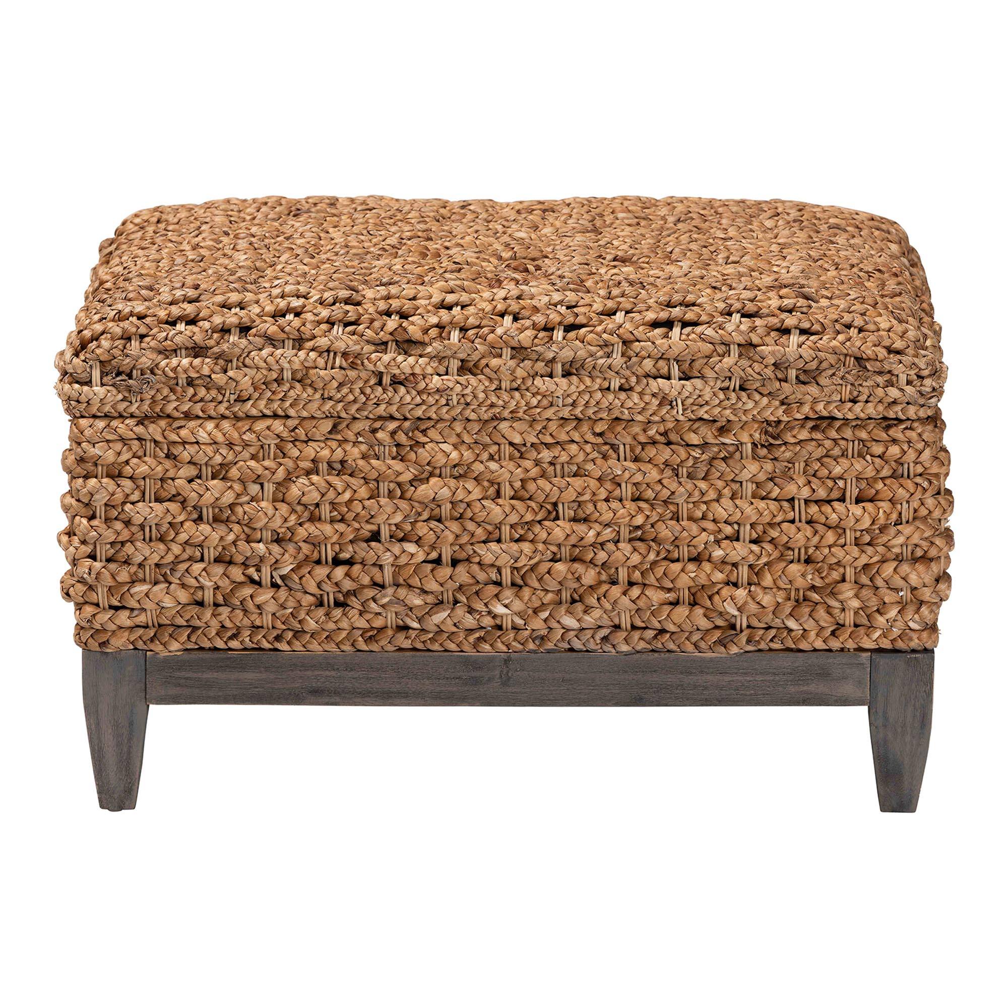 Left. bali & pari - Bailey Handwoven Seagrass Storage Ottoman with Lift-Top Lid – Rustic Wicker Trunk - Natural Brown/Espresso Brown.