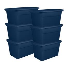 Sterilite - Classic Lidded Stackable 30 Gal Storage Tote Container, Blue, 6 Pack - Marine Blue