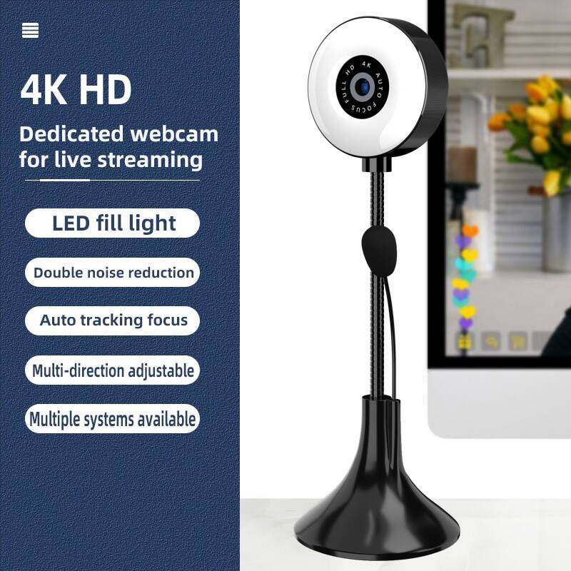 4K HD Dedicated webcam for live streaming  
LED fill light  
Double noise reduction  
Auto tracking focus  
Multi-direction adjustable  
Multiple systems available