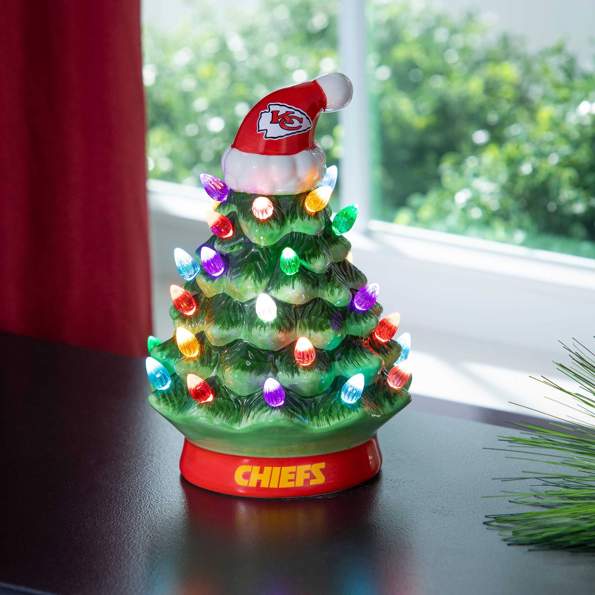 Alt View 1. Evergreen Enterprises - Kansas City Chiefs 8" Light Up Ceramic LED Christmas Tree - Multicolor.