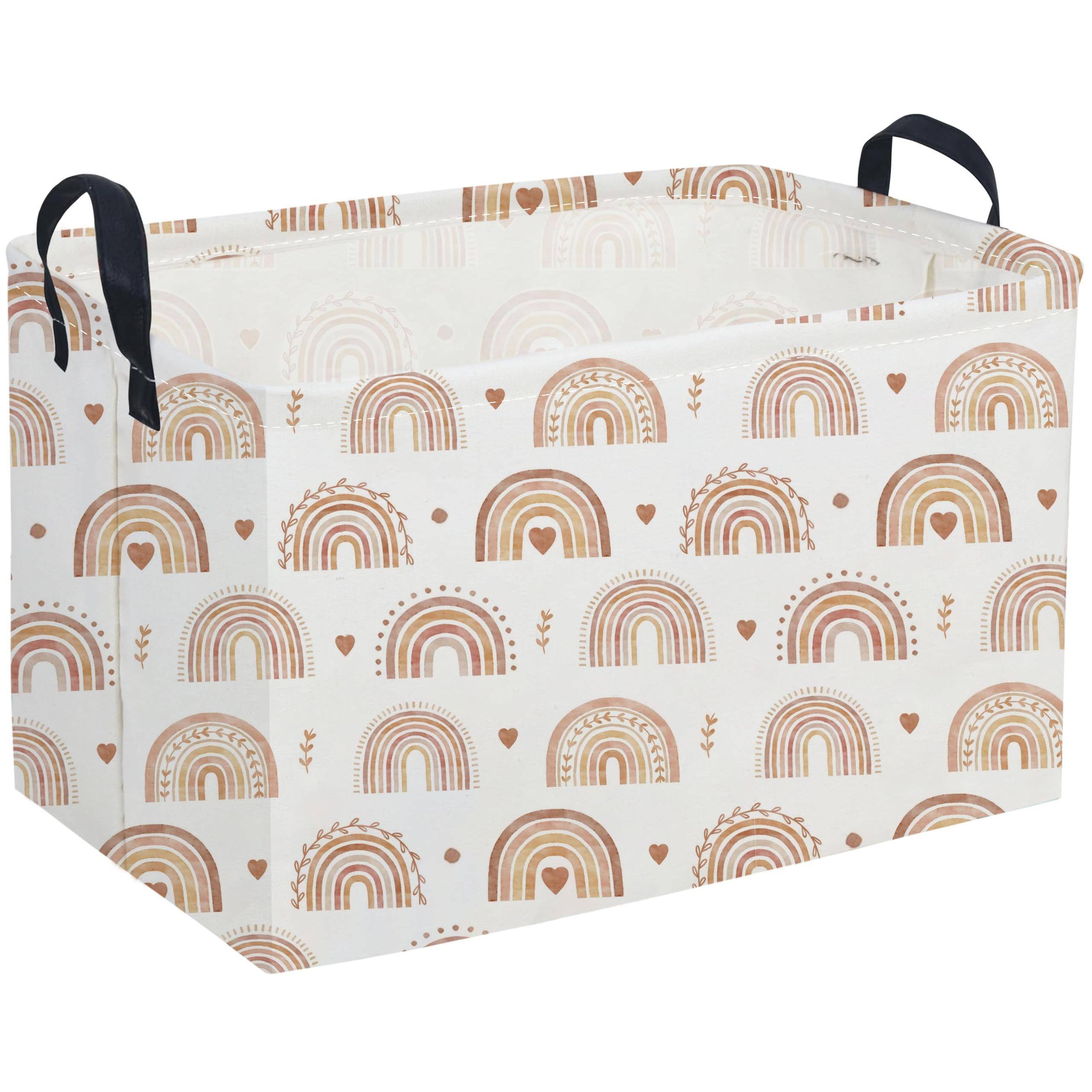 Front. Dapper Styles - Rectangular Canvas Storage Bins Waterproof Basket Collapsible Tree Organizer Bin With Handles For Clothes B... - Rainbows-1.