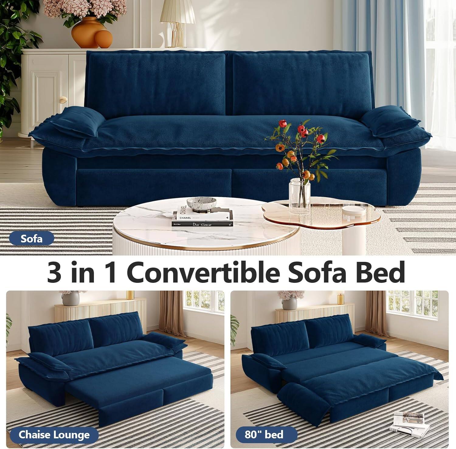 onde i Sofa 3 in 1 Convertible Sofa Bed Chaise Lounge 80" bed