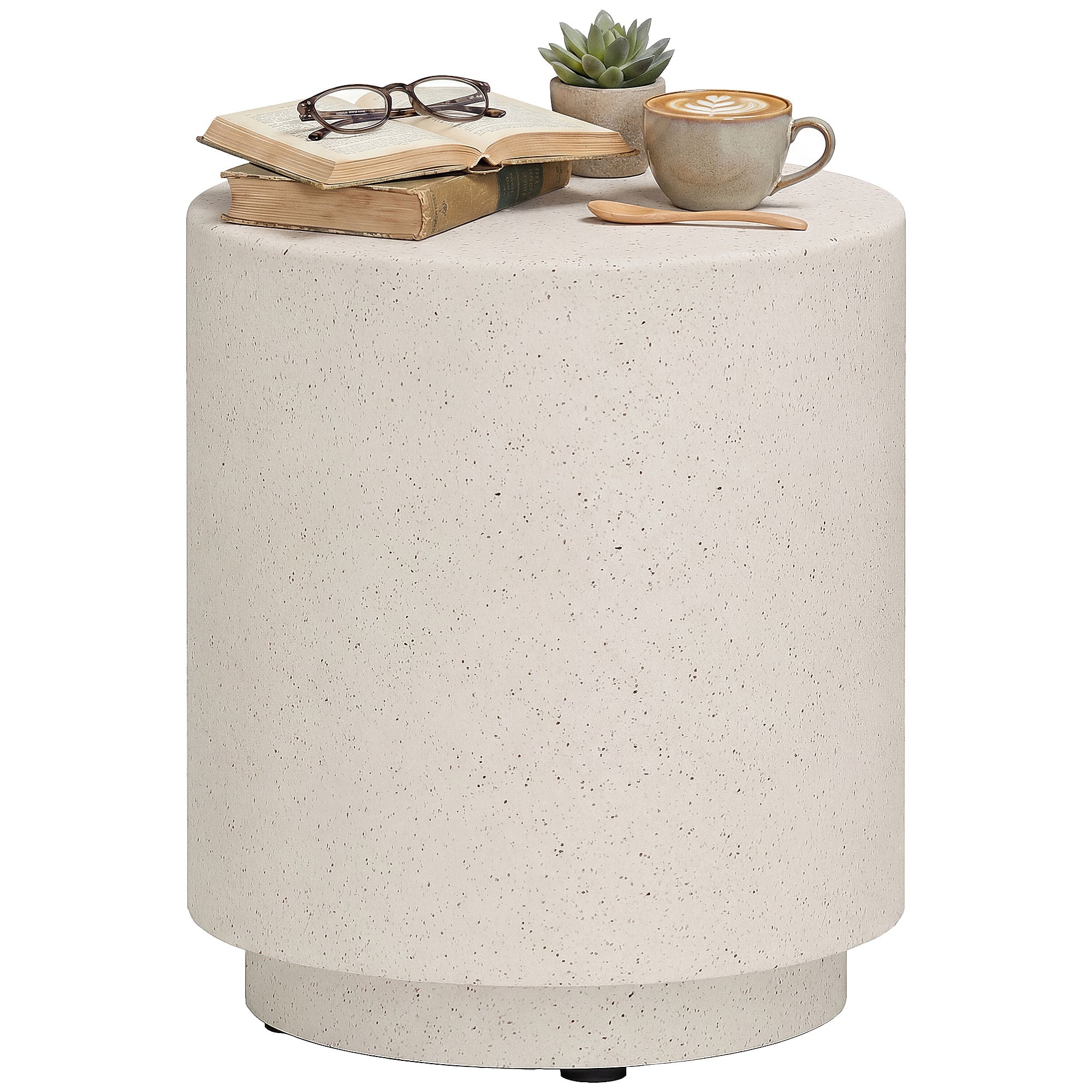 Homcom - Accent Table with Concrete Finish Round Side Table - Light Yellow