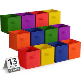 Sorbus - 13 Inch Storage Bins, Sturdy Collapsible Fabric Storage Cubes with Handle - 12 Foldable Basket Organizer - Deep Rainbow
