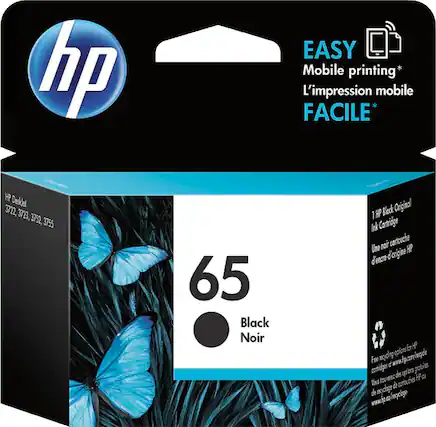 Front. HP - 65 Standard Capacity Ink Cartridge - Black.