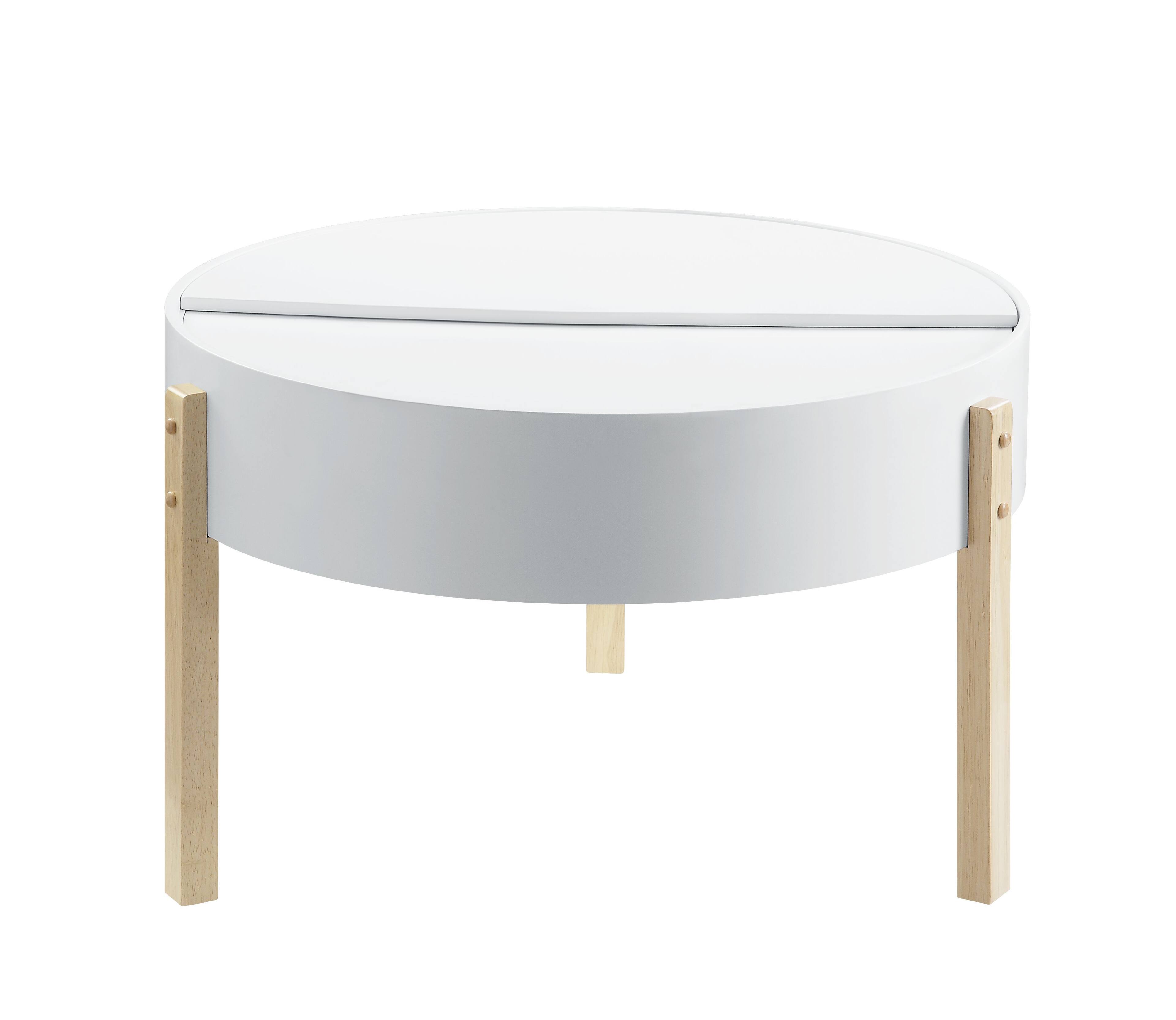 Alt View 2. Manhattan Lane - Round Wooden Coffee Table with Hidden Storage - White and Brown.