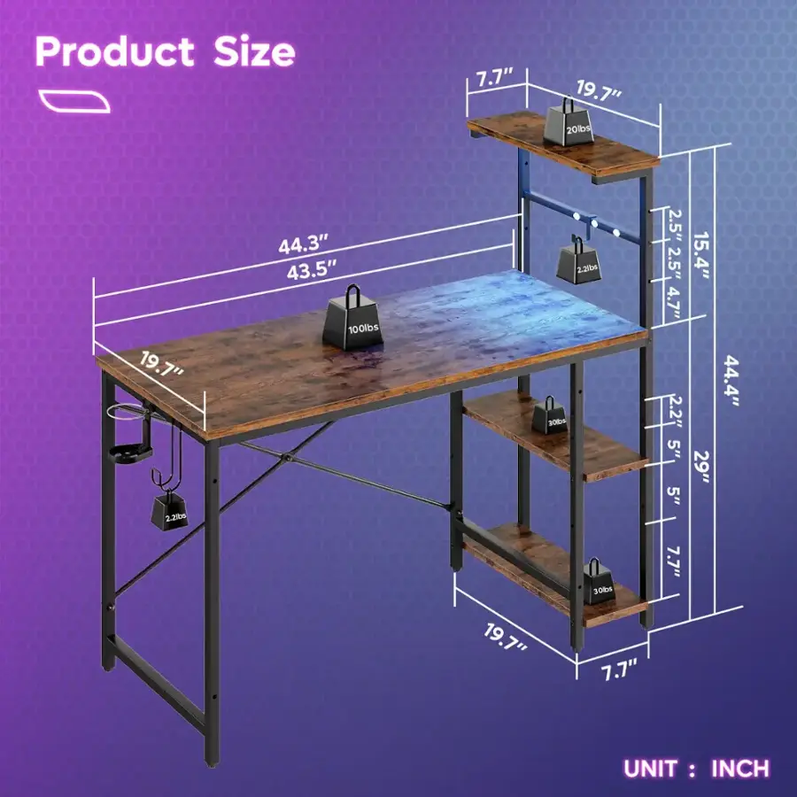 Product Size: 7.7" 19.7" 20lbs 19.7" 2.25bm 44.3" 43.5" 100lbs 2.2706 20104 2.5" 2.5" 4.7" 2.2" 5" 5" 15.4" 29" 44.4" 19.7" 30ks 7.7" 7.7" UNIT: INC: