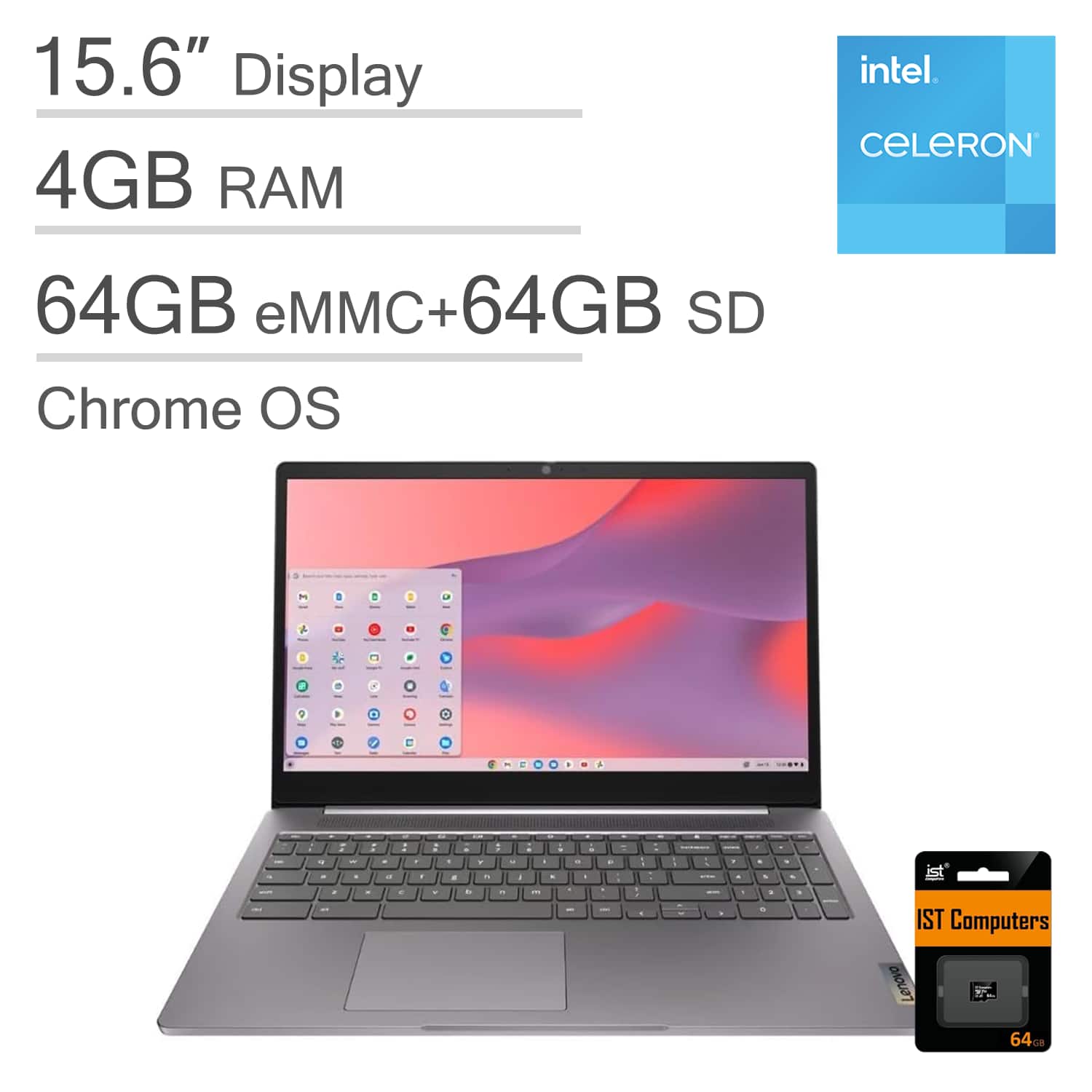Lenovo - IdeaPad 3i Chromebook 15.6"FHD Laptop - Intel Celeron N4500 - 4GB Memory - 128GB Storage - 2TB Cloud Storage - Chrome OS - Arctic Grey
