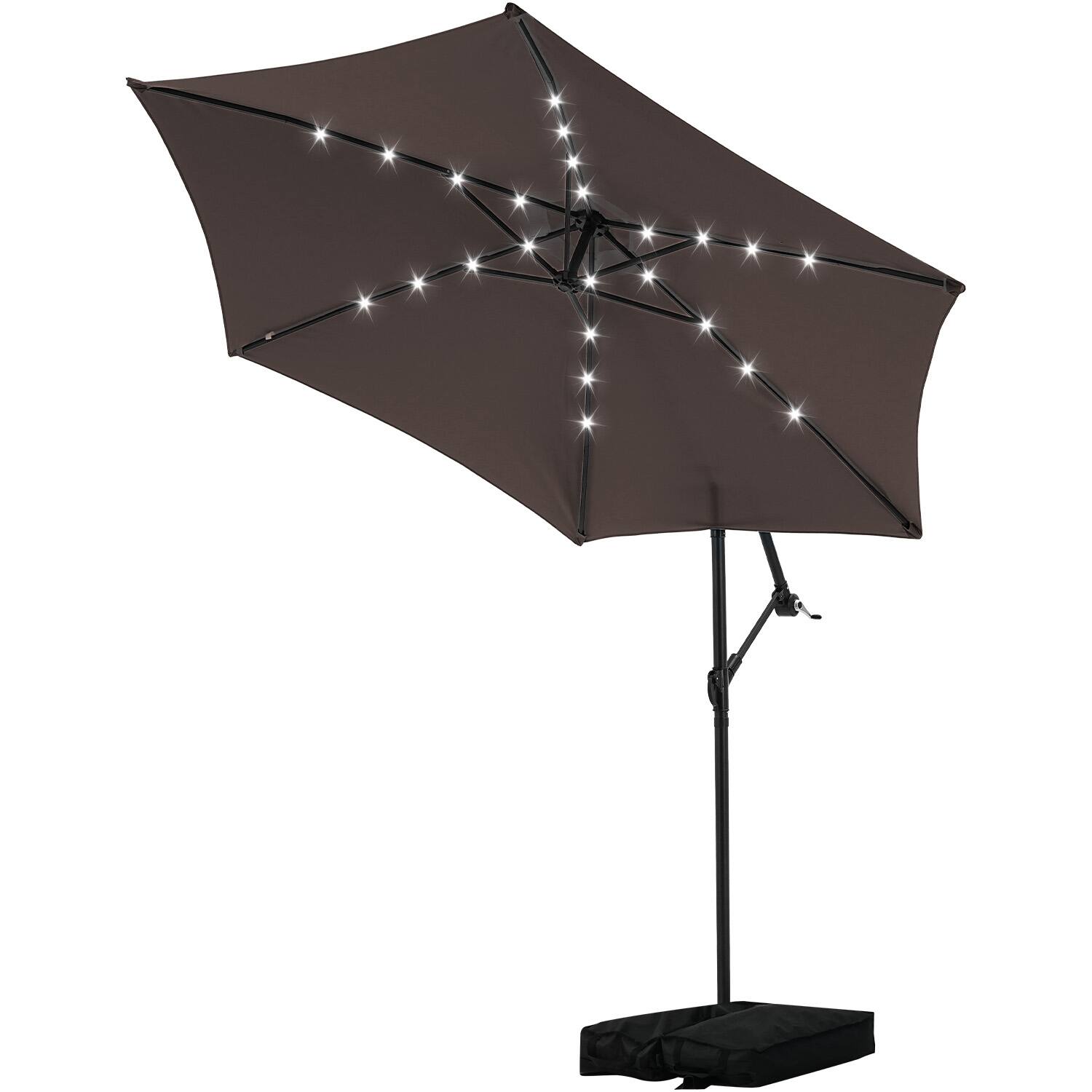 Alt View 2. Ainfox - Ainfox 10FT Solar LED Outdoor Patio Yard Offset Umbrella with Cross Base for Market,Garden,Deck,Backyard,Pool,with light - coffee.