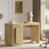 Front. Bestier - 47.2 Inch Office Desk with 3 Versatile Drawers and Sliding Rails, Modern Curved Rounded Corner for Home Office Desk - Natual Oak.