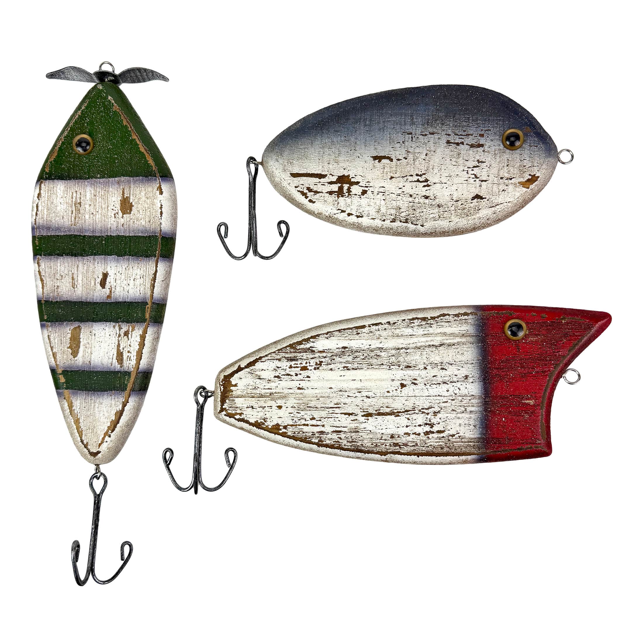 Zeckos - Rustic Fishing Lure Wall Decor Set of 3 Wood Metal Fish Plaques 9.5 inch - Multicolored