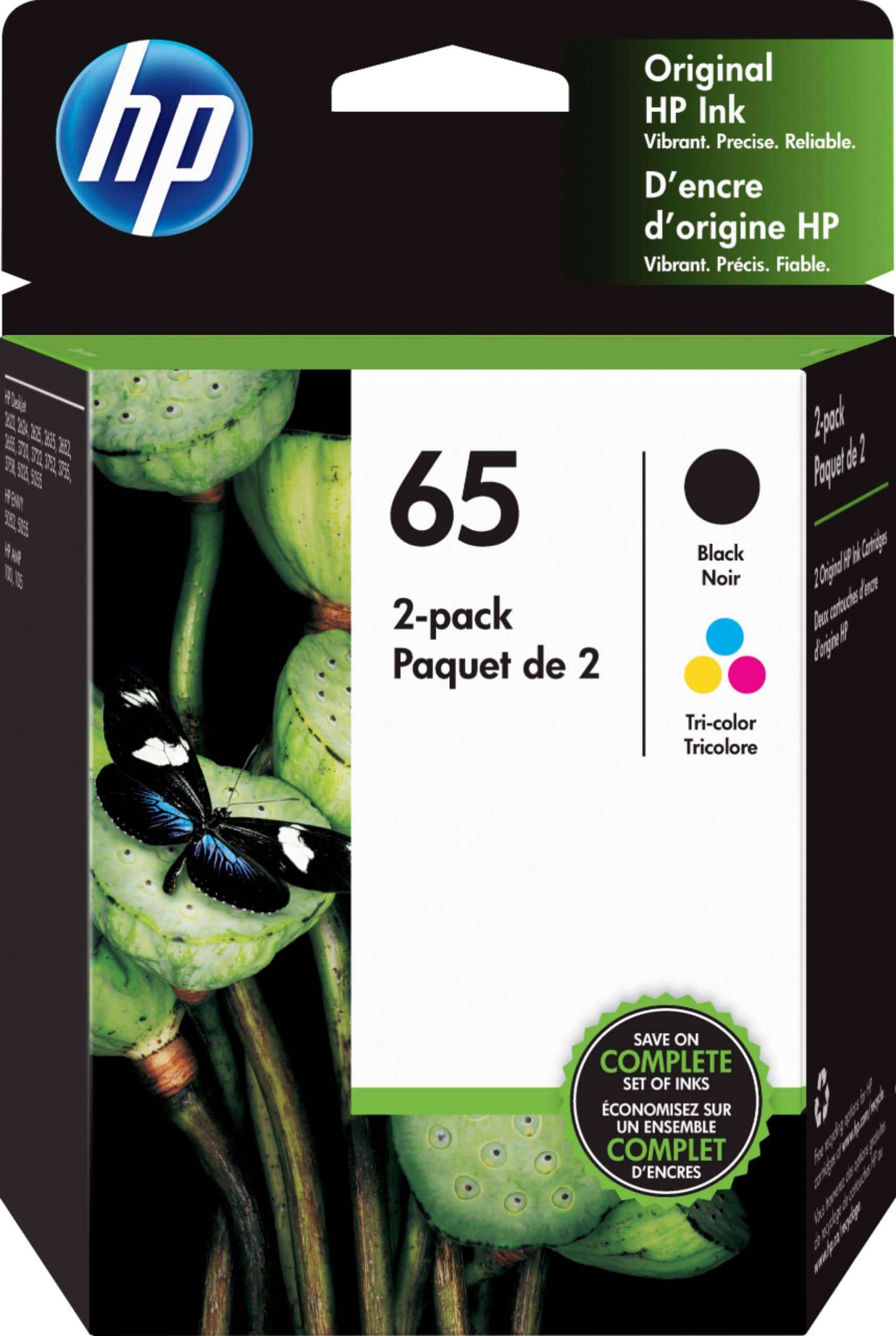 HP - 65 2-pack Standard Capacity Ink Cartridges - Black/Tri-color - Front_Zoom