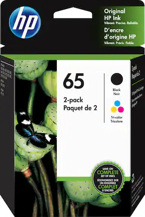 Front. HP - 65 2-pack Standard Capacity Ink Cartridges - Black & Tri-Color.