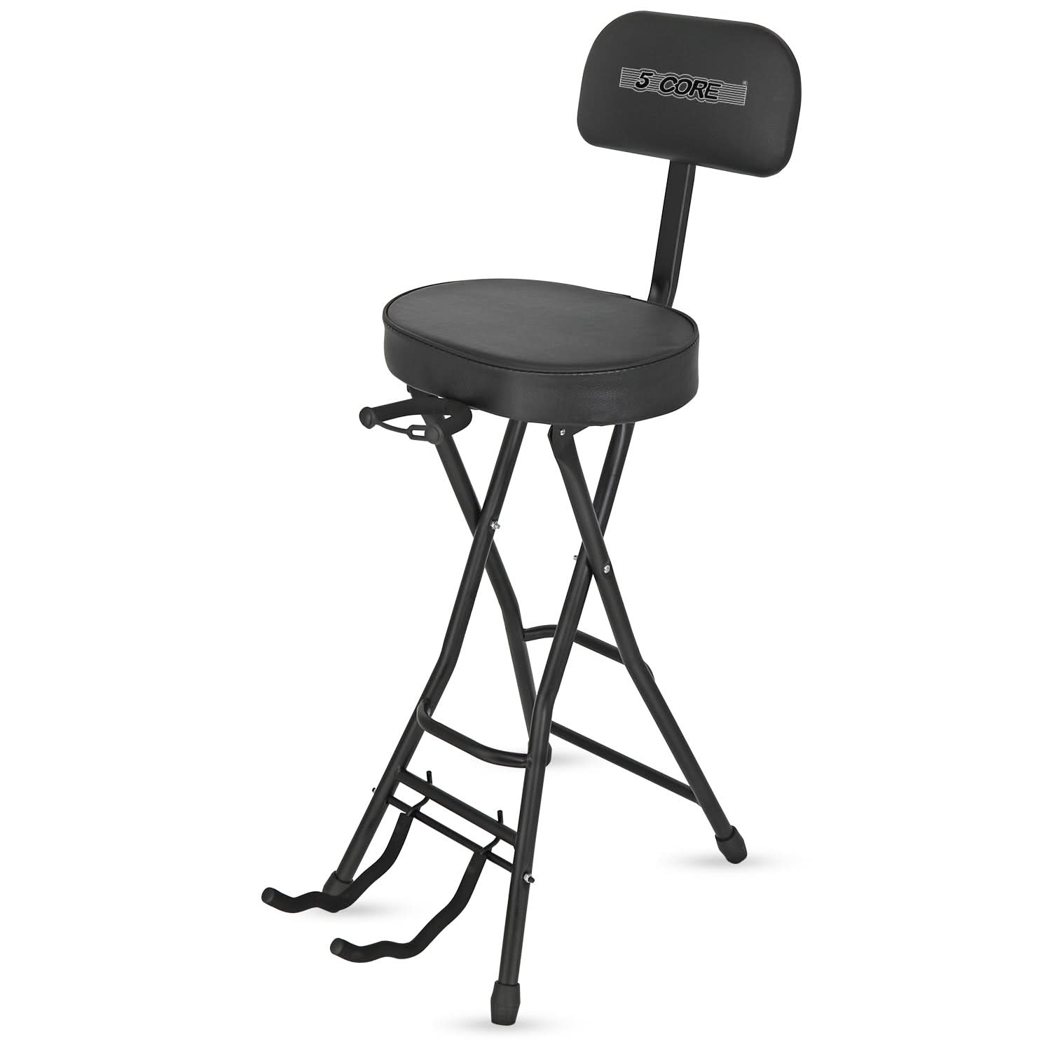 Angle. 5 CORE - Guitar Stool Adjustable Backrest Piano Chair 3.15" Padded Seat Music Stand - Black.