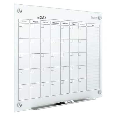 Quartet - Infinity Magnetic Glass Calendar Dry-Erase Whiteboard, 3' x 2'