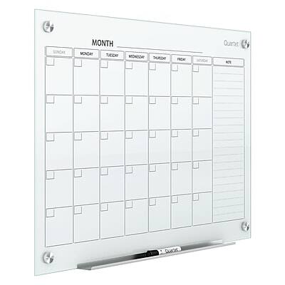 Quartet - Infinity Magnetic Glass Calendar Dry-Erase Whiteboard, 3' x 2'
