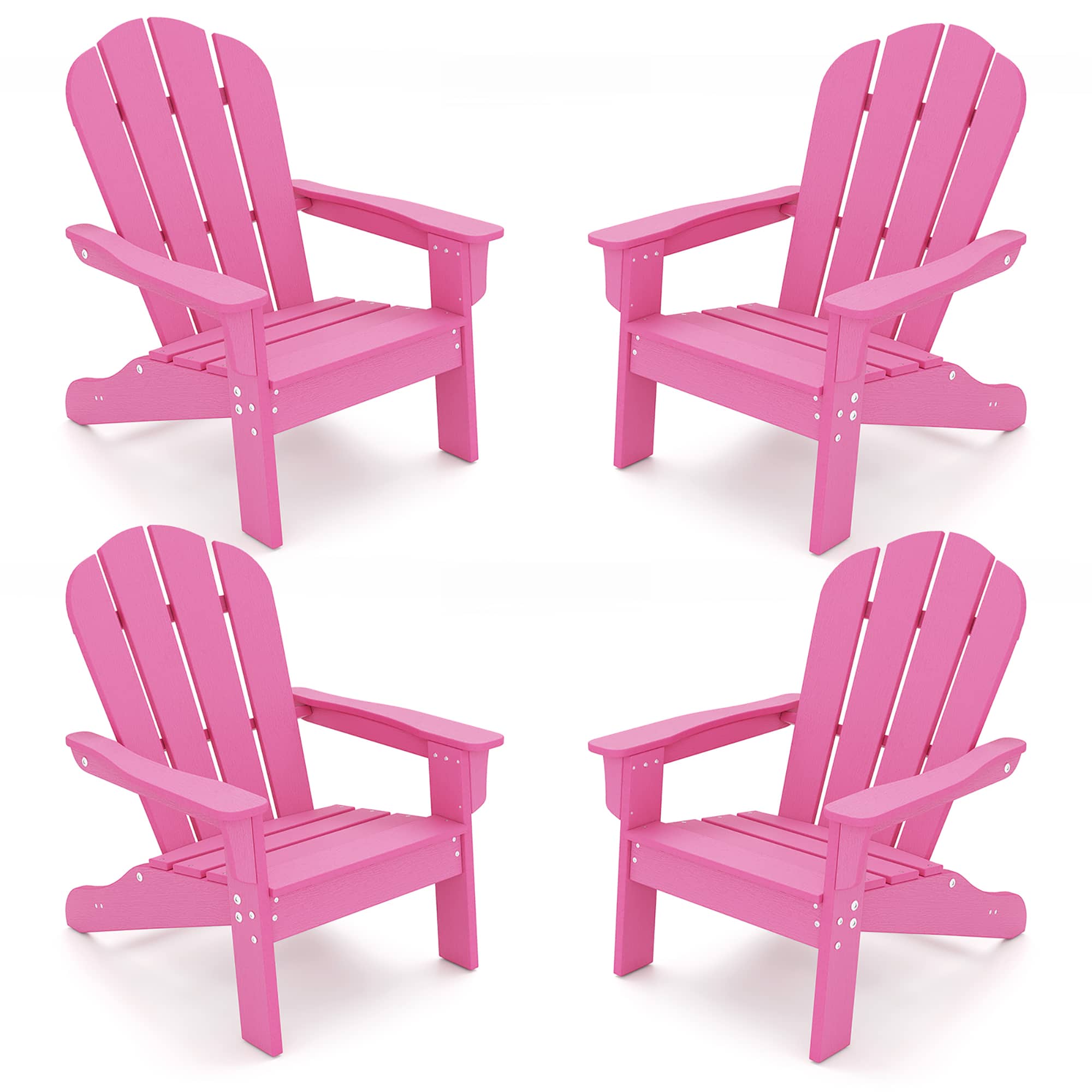 Gymax - 4PCS Kid's Adirondack Chair All-Weather HDPE Toddler Lawn Chair w/ Ergonomic Design - Pink