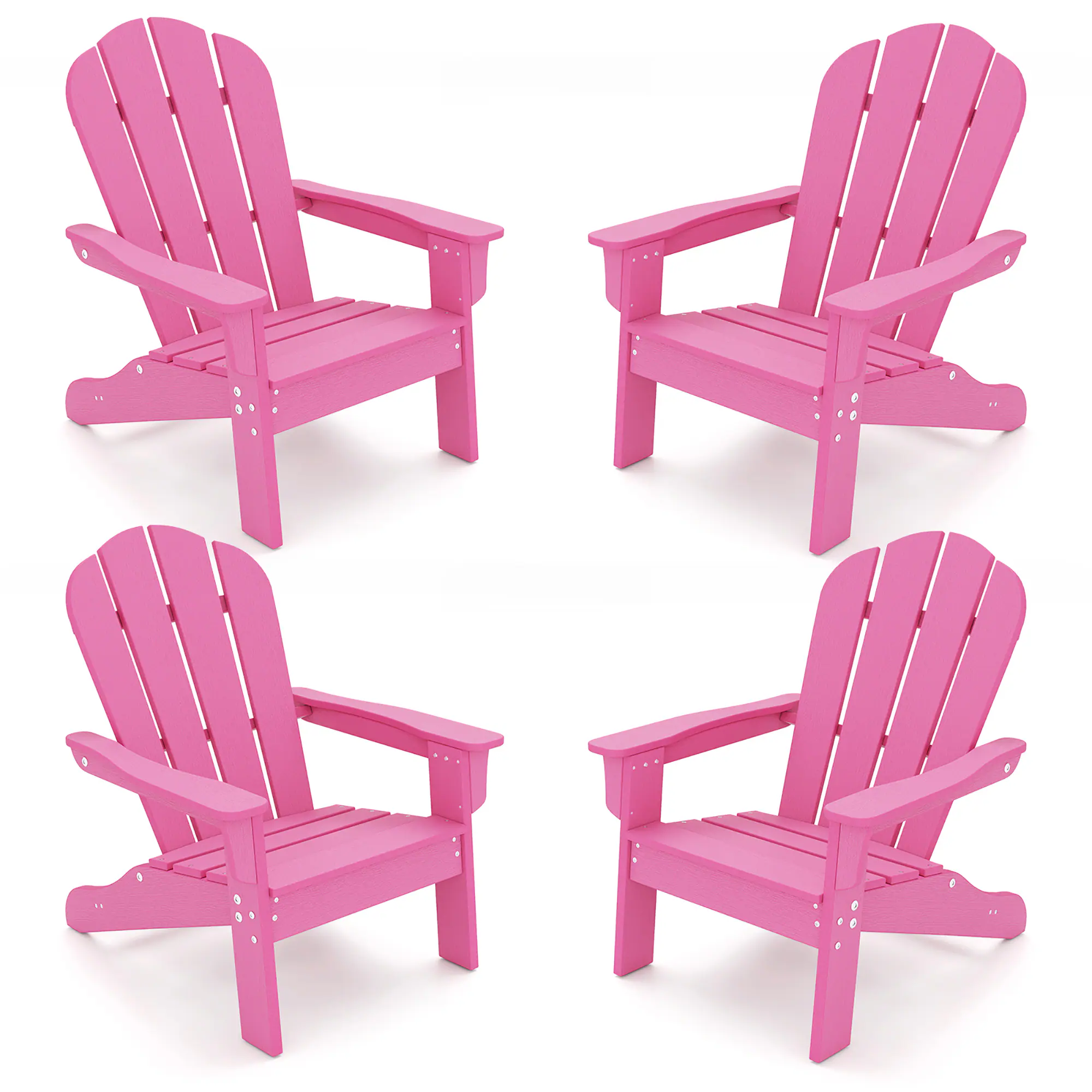 Front. Gymax - Gymax 4PCS Kid's Adirondack Chair All-Weather HDPE Toddler Lawn Chair w/ Ergonomic Design Pink - Pink.