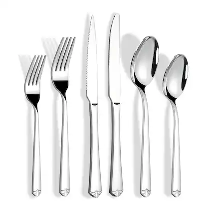 Front. Dazzed Corner - 72 Piece Silverware Set for 12,Stainless Steel Flatware Set - Silver.