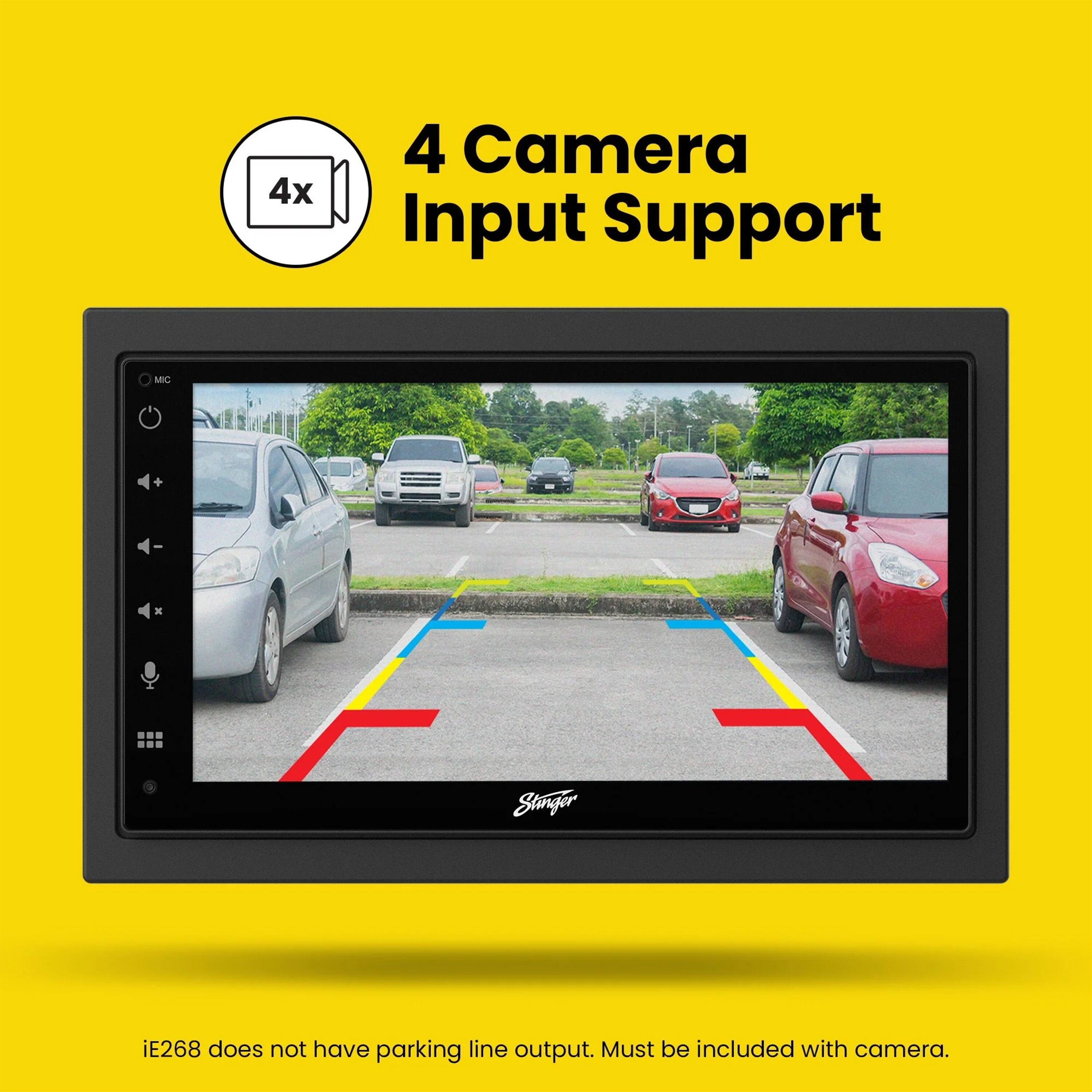 4x Camera Input Support MIC + x. Stanger iE268 does not have parking line output. Must be included with camera.