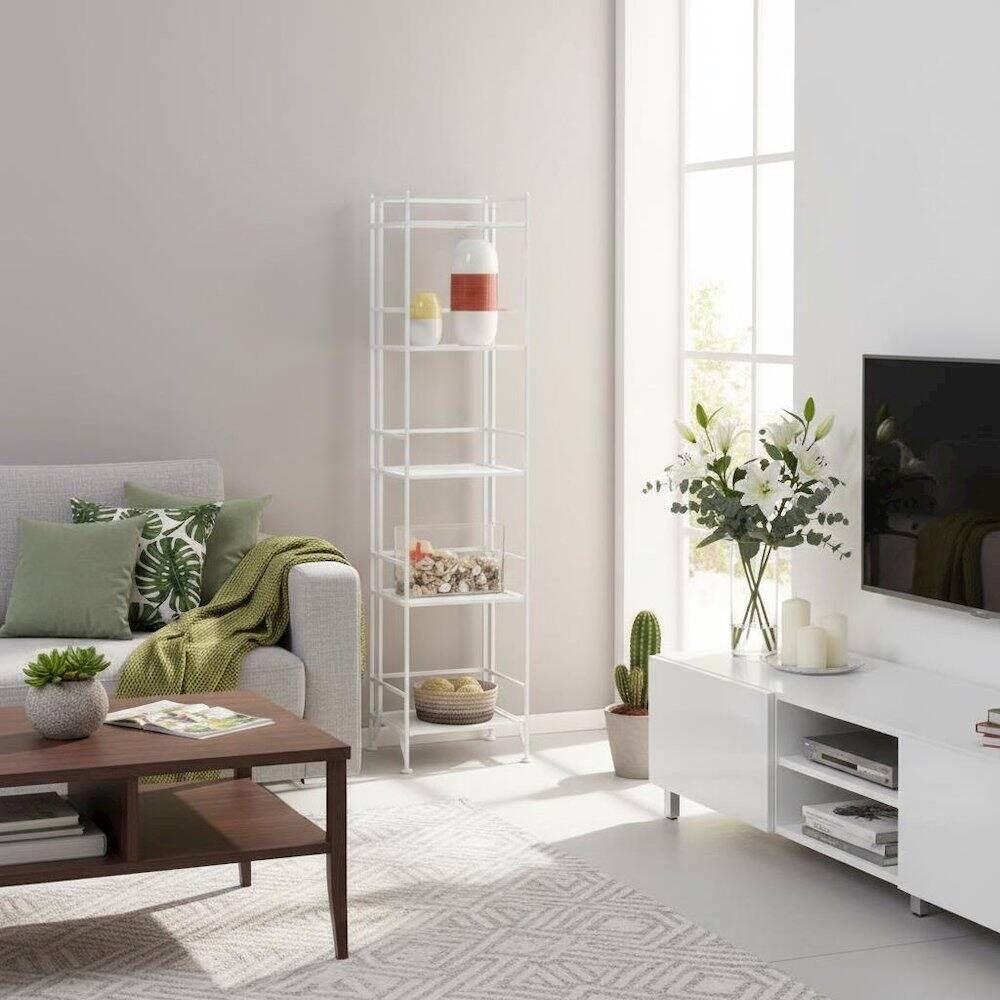 Alt View 1. FurniFact - Folding Metal Shelf, White - White.