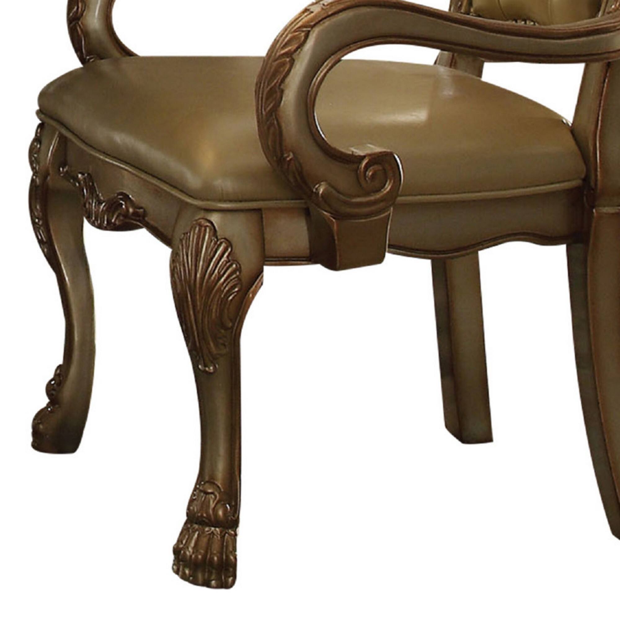 Alt View 3. Manhattan Lane - Leatherette Upholstered Arm Chair with Intricate Carvings, Set of 2 - Gold.