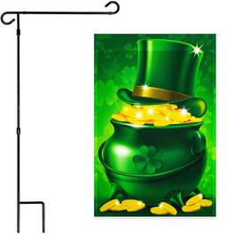 G128 - Garden Flag Stand 36x16 Inch with Pot of Gold & Hat Flag 12x18 Inch Combo - Assorted Colors