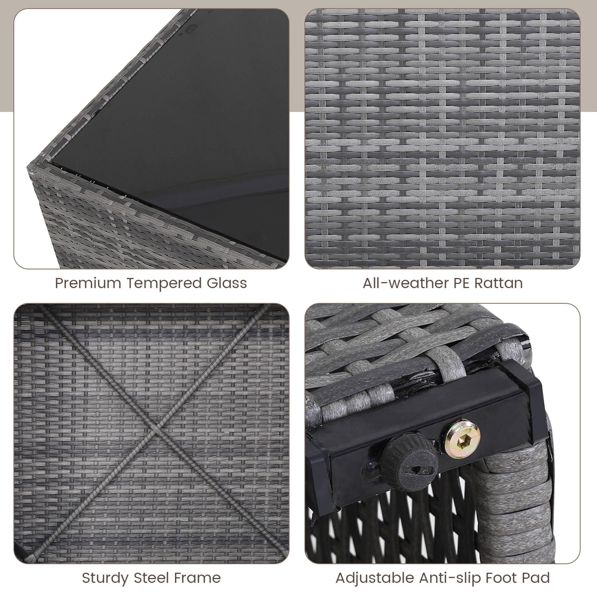 Premium Tempered Glass, All-weather PE Rattan, Sturdy Steel Frame, Adjustable Anti-slip Foot Pad